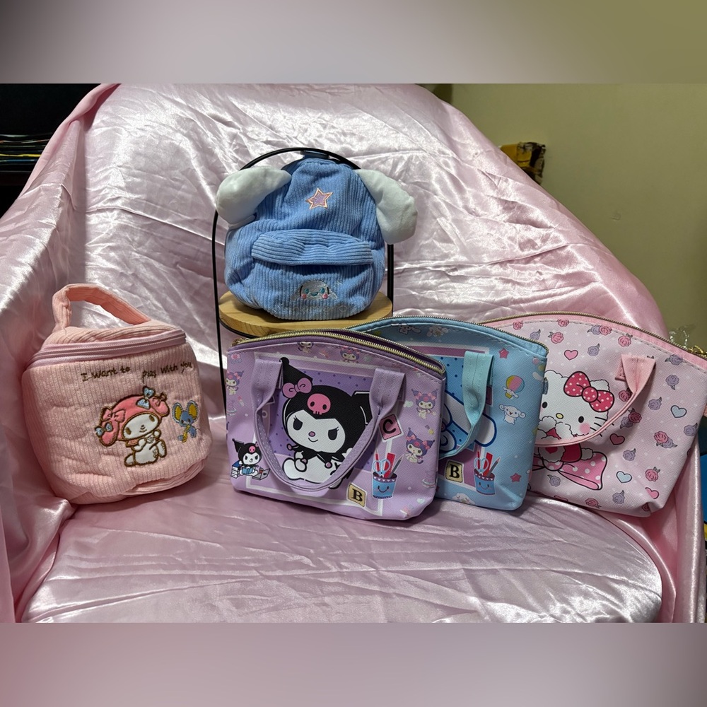 Sanrio Kids Bag Set with Pink, Purple & Blue Accents-Set of 5!